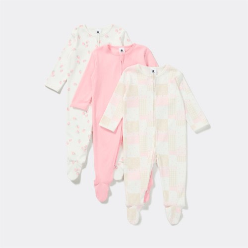 Dymples Baby Strawberry & Patchwork Print Coverall 3 Pack - Pink & White - Size 000