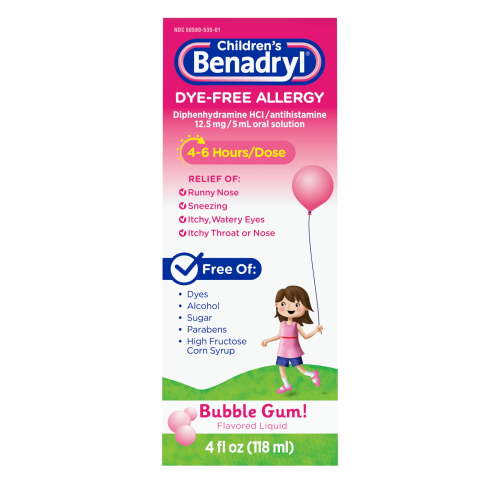 Children's Benadryl Dye-Free Allergy Liquid, Bubble Gum, 4 fl. oz HSA/FSA Eligible