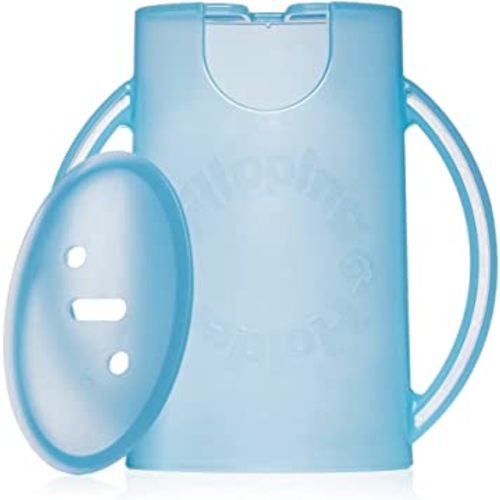 DELUXE Squeeze Proof Flipping Holder (with lid) for Food Pouches & Juice Boxes - Multipurpose - Prevent Messes & Support Self-Feeding - Easy Grasping Handles - Made in USA