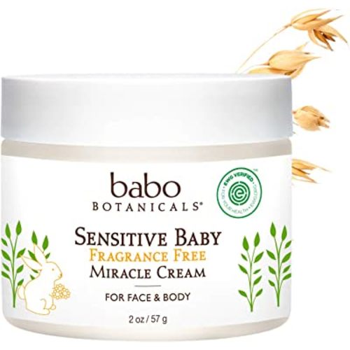 Babo Botanicals Sensitive Baby Fragrance-Free Miracle Cream - Face & Body Moisturizer - with Organic Calendula, Shea Butter, Coconut & Argan Oil - EWG Verified & Scent-Free - 2 oz