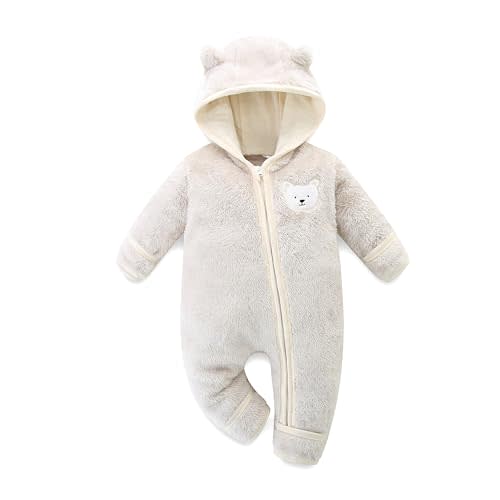 Hikido Baby Fleece Winter Jumpsuit Outfits Cute Cartoon Comfy Snowsuit Fluffy Romper for 0-18M