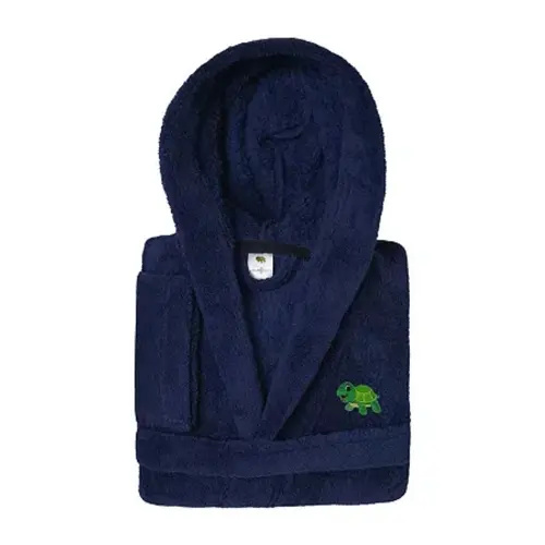 Plush Turtle Kids Bathrobe Unisex Long Sleeve Long Length Robe In Blue