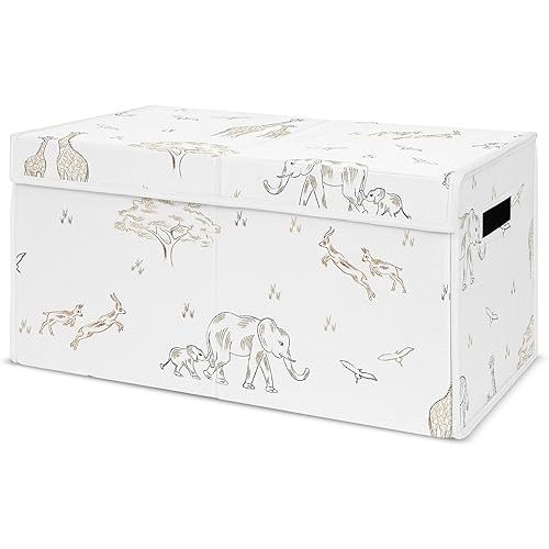 Sweet Jojo Designs Jungle Safari Animals Boy Girl Small Fabric Toy Bin Storage Box Chest Baby Nursery Kids Brown Taupe Black and White Gender Neutral Elephant Giraffe Wildlife Adventure Serengeti