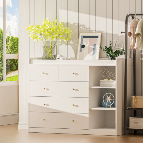 Ebern Designs 47.2'' Wood Changing Table Dresser with 5 Drawers, Baby Diaper Station & Reviews | Wayfair