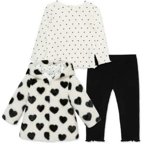 Heart T-Shirt, Faux Fur Jacket & Leggings Set, 12M