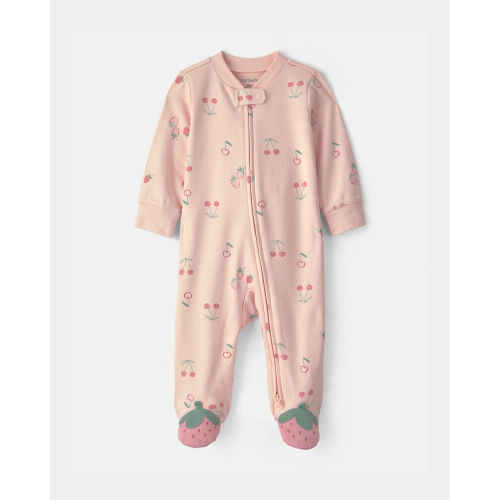 Baby Girl Strawberry 100% Cotton 2-Way Zip Sleeper - Pink | Carter’s Oshkosh Canada
