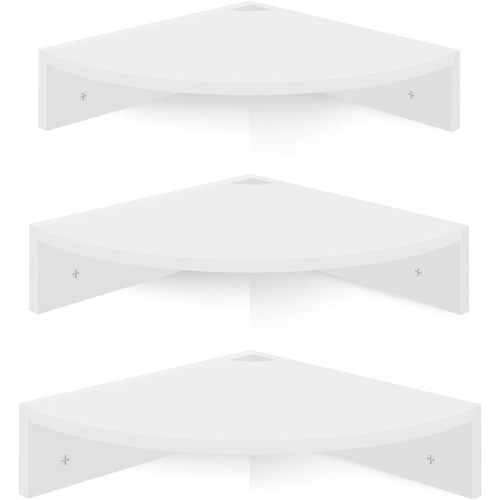 Floating Corner Shelves, Set of 3 Wood Corner Wall Shelves with Wire Hole, 12 Inch Deep Hanging Corner Display Shelf for Living Room, Kitchen, Bedroom, White