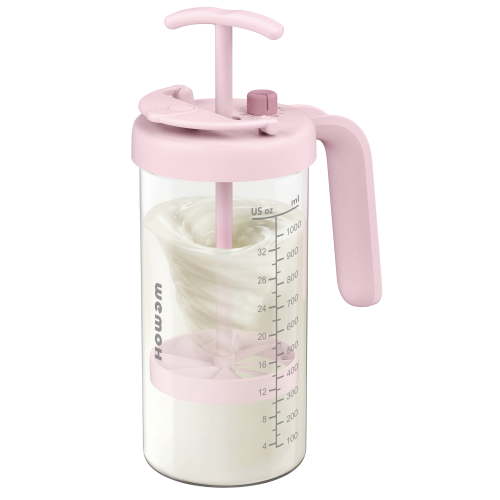 WEMOH Borosilicate Glass Formula Mixing Pitcher, BPA-Free Pink, 32oz Capacity with Time Dial