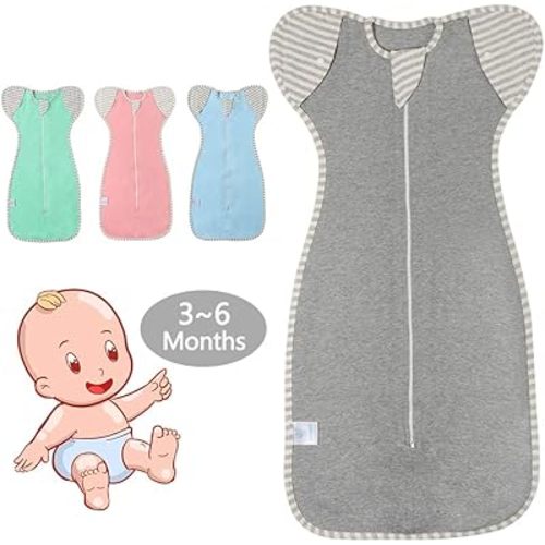 Swaddle Wrap for Baby, Baby Cotton Sleeping Bag, Multifunction Cuff Removable Baby Blanket, Suit for Kids Aged 3-6 Months (Gray)