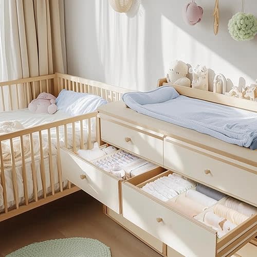 Criusia Drawer Organizer Clothes, 10 Pack Dresser Organizer for Baby Clothes, Underwear, Sock- Foldable Closet Organization and Storage Dividers Bins for Nursery, Bedroom (Beige)