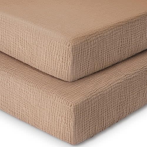 Yoofoss Muslin Crib Sheets for Boys Girls 100% Cotton Fitted Baby Crib Sheet 2 Pack Soft and Breathable for Standard Crib Mattress & Toddler Mattress 52"x28" Gradient Blue