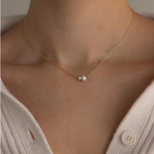 Vintage Inspired Duo Pearl Charm Necklace | Caitlyn Minimalist