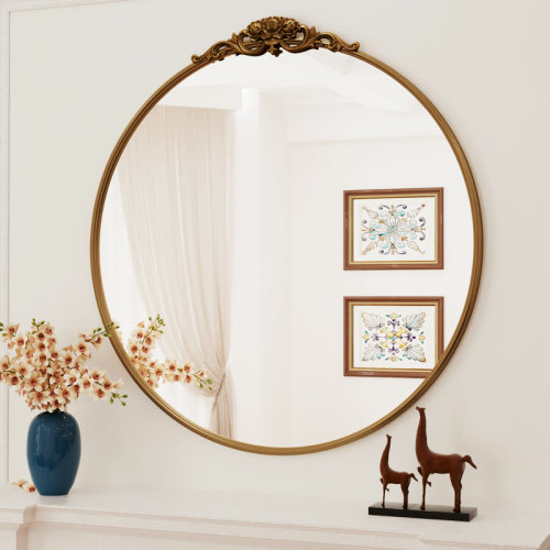 Latitude Run® Stourbirdge Vintage Round Wall Mirror, Decorative Accent Mirror with 1.2" Iron Frame for Christmas & Reviews | Wayfair