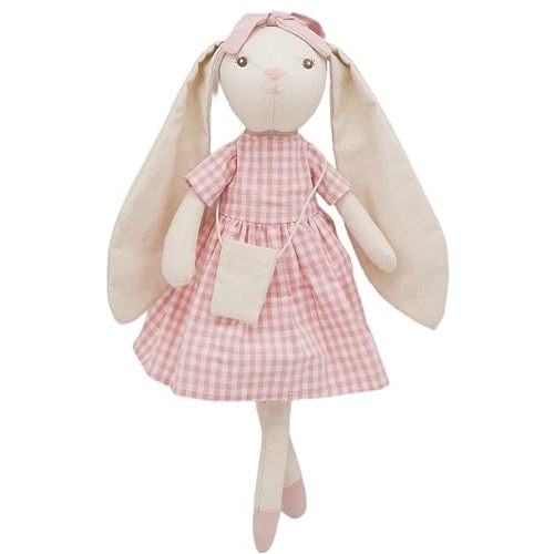 Mikee Fluffie 15" Bunny Stuffed Animal for Girls, Plush Toy Doll -Wearing Pink Plaid Dress,Cute Doll Set Dress Up for 3 4 5 Year Old Girl - Gift for Little Girl, Birthday, Easter,Christmas
