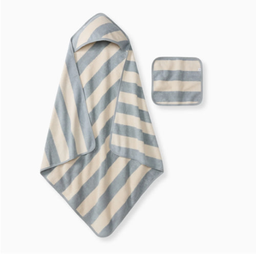 Organic Cotton Rugby Stripe Woven Terry Towel & Washcloth Set - Quarry