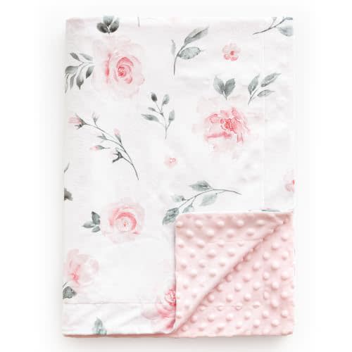 david's kids Micro Fleece Minky Baby Blanket for Girls with Double Layer and Soothing Raised Dots, Breathable and Soft Lightweight Receiving Blanket for Newborns, 30x40 Inches, Floral Flowers