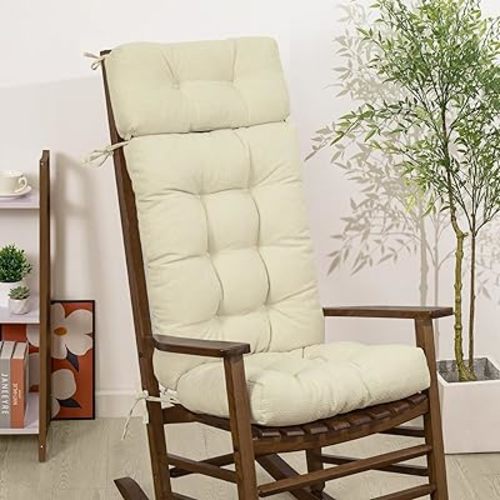 mudilun Rocking Chair Cushion Anti-Slip Tufted High Back Rocking Chair Cushion with Ties and Removable Neck Pillow Rocker Seat Cushions for Bedroom, Living Room, Baby Room, Outdoor Patio Chair