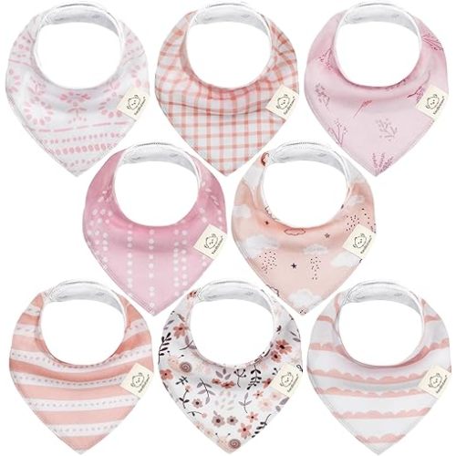8-Pack Organic Baby Bandana Drool Bibs for Girls - Super Absorbent Baby Bibs for Baby Girls, Baby Boys, Soft Cotton Bandana Bibs, Baby Drool Bib, Teething Bibs for Infant,Toddler,Bib Girl(Sweet Charm)