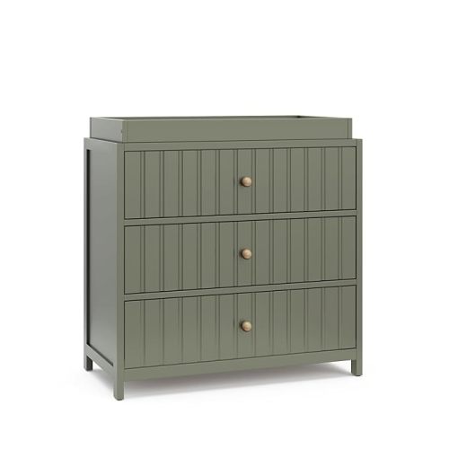 Graco Teddi 3 Drawer Chest with Changing Table Topper (Olive) – GREENGUARD Gold Certified, Interlocking Drawer System, Pre-Installed Drawer Tracks for Easier Assembly