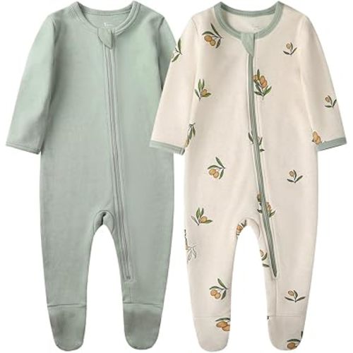 O2 BABY Baby Boys Girls Organic Cotton Zip-Front Sleeper Pajamas, Footed Sleep 'n Play