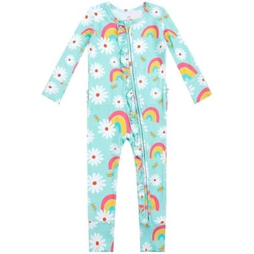 Bamboo Viscose Baby Girl Footless Pajamas Ruffled Baby Sleepers with 2 Way Zipper