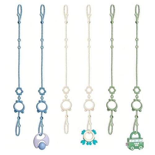 Toy Straps for Baby, 6pcs Adjustable Toy Holder for Stroller Accessories, Silicone Baby Tether Pacifier Clip, No Throw Baby Travel Essential Leash for High Chair, Car Seat, Baby Toy Clips