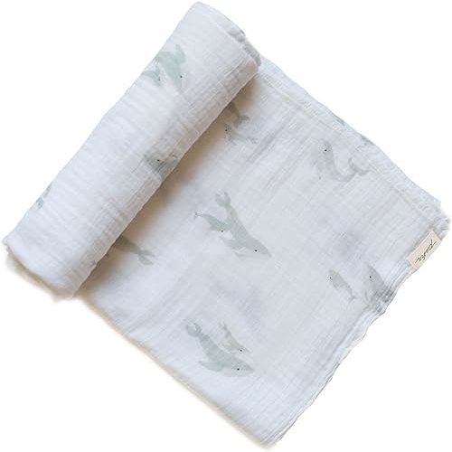 PEHR Muslin Cotton Swaddle, Follow me Whale | Organic Baby Blanket | Ultra-Soft & Versatile | Playful Animal Print | 47” x 47”
