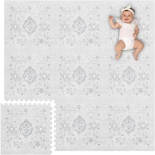 Lillefolk Baby Foam Play Mat - Baby Playmat | Tiles for Kids Interlocking Mat - Foam Baby Mat for Babies & Toddlers - Non Toxic Play Mat for Baby Tummy Time Mat (Large Size 6x6 ft (9 Tiles), Ash