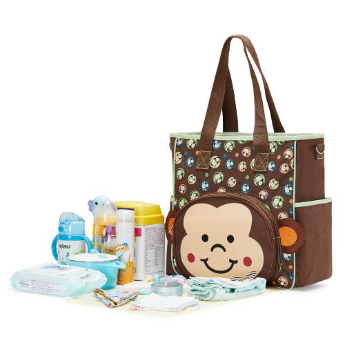 SOHO Franky the Monkey 9 pc Deluxe Diaper Bag *Limited time offer* (Forest Green)
