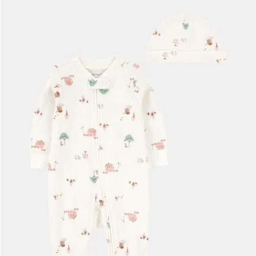 Baby 2-Piece Barn Print 2-Way Zip Sleep & Play & Headwrap Set - Ivory | Carter's