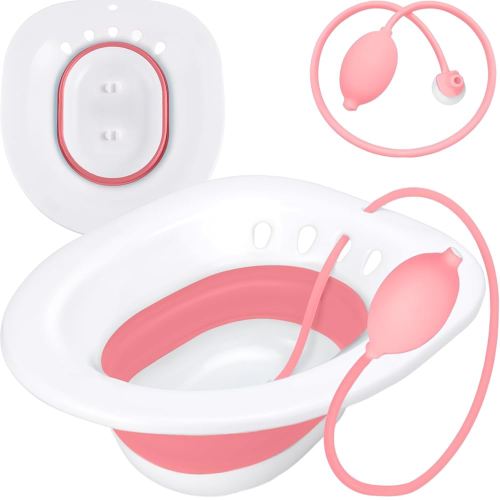 Pochik Sitz Bath for Toilet Seat, Sitz Bath, Perineal Soaking, Sitz Baths for Hemorrhoids, Tub for Soak, Collapsible, Flusher Hose, Wider Seating Area, Deeper Bowl, Yoni Steam Seat
