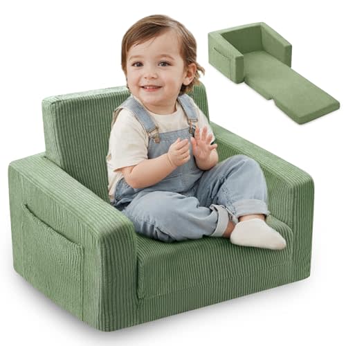 Jouha Toddle & Kids Chair,2-in-1 Soft Toddler Couches That Fold Out,Toddler Chairs Comfy 1-3 Years Old,Convertible Sofa to Lounge,Green