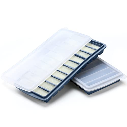 Eaasty 2 Pieces Breastmilk Storage Container Baby Food Milk Silicone Freezer Trays with Lid Breastmilk Freezer Tray Organizer Ice Trays Silicone Storage Bag Tray 10-1 oz Bars(Blue)