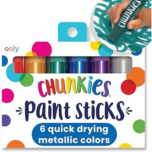 Ooly Chunkies 6 Metallic Paint Sticks For Kids, Tempera Paint Sticks Metallic Colors Set, No Mess Quick Drying Art Supplies for Toddlers and Kids