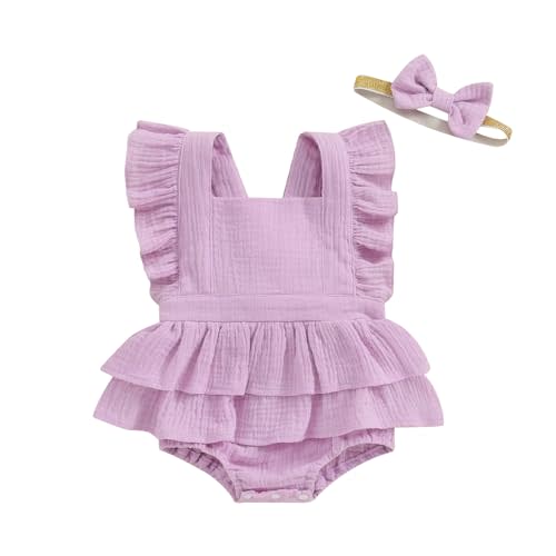 MERSARIPHY Newborn Baby Girl Summer Outfit Linen Ruffle Bubble Romper Dress One Piece Bodysuit Jumpsuit Infant Summer Clothes