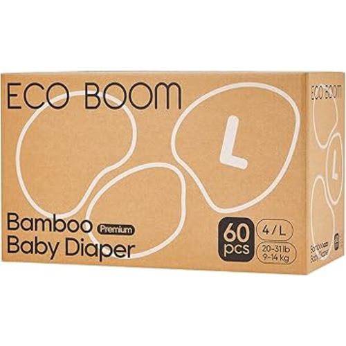 ECO BOOM Diapers, Viscose from Bamboo Diapers, Natural Soft Disposable Nappies for Infant, Size 4 Suitable for 20 to 31lb (Large - 60 Count)