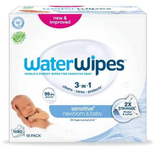 WaterWipes Sensitive+ Newborn & Baby Wipes, 3-In-1 Cleans, Cares, Protects, 99.9% Water, Unscented & Hypoallergenic - 1080ct