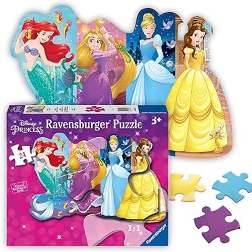 Ravensburger - Disney Pretty Princesses - 24 Piece Jigsaw Floor Puzzle - Belle, Cinderella, Ariel and Rapunzel in Bold, Bright Colors - Premium Quality - Ideal Gift - Screen-Free Fun - Children Age 3+