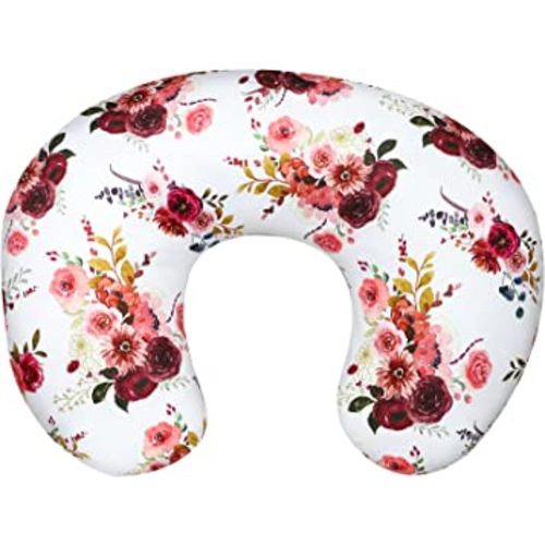 SWESEN Floral Nursing Pillow Cover for Baby Girl, Soft Organic Breastfeeding Pillow Slipcover, Burgundy Watercolor Flower