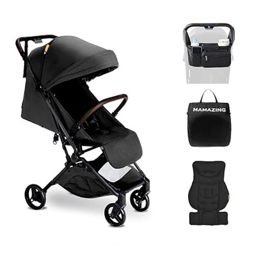 MAMAZING Lightweight Baby Travel Stroller with Carbon Fiber Frame, Compact & Airplane-Friendly, One-Handed Folding Design, 11.6 lbs, Perfect for Toddlers, Organizer & Cushion Included, Jet
