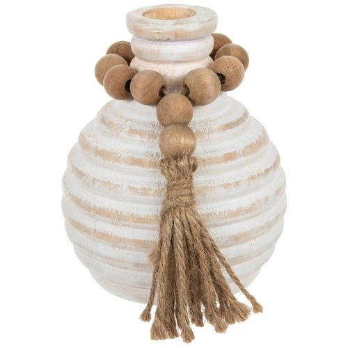 White Wood Vase With Beaded Loop