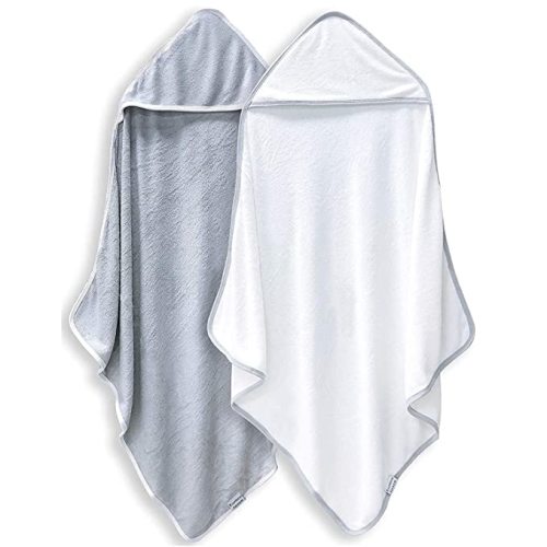 2 Pack Premium Bamboo Baby Bath Towel - Ultra Absorbent - Ultra Soft Organic Hypoallergenic Hooded Towels for Babies,Toddler,Infant - Newborn Essential -Perfect Baby Registry Gifts for Boy Girl - White and Grey - 30 x 30 Inch