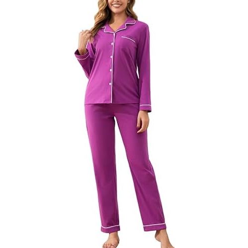 100% Cotton Pajama Sets for Women 2 Piece Long Sleeve Button Down Pjs Soft Comfy Ladies Sleepwear Lounge Sets S-XL