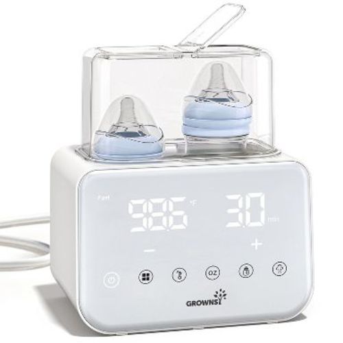 GROWNSY 10-in-1 Fast Bottle Warmer Accurate Temp Control, with LCD Display, Timer, Defrost, Sterili-zing, Keep 24H, Double Bottle Warmer