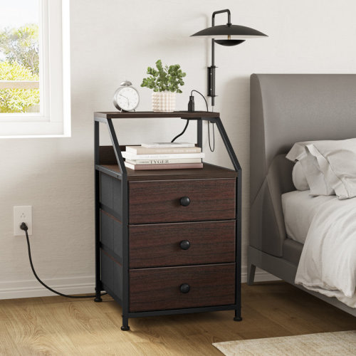 Ebern Designs Sereena Nightstand with 3 Drawers & 2 USB Ports, Bedside Table with Outlets, Stable Metal Frame & Reviews | Wayfair