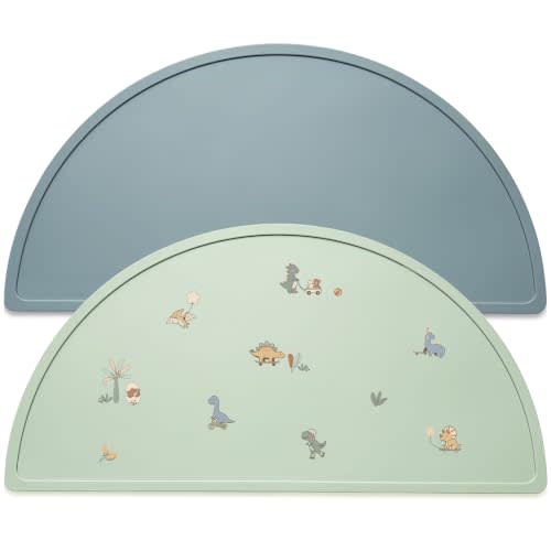 Silicone Placemats for Babies and Kids - BPA-Free Non-Slip Table Mats for Self-Feeding | Toddler Stain-Proof Dishwasher Food Mats for Restaurant & Home Dining with 2 Packs