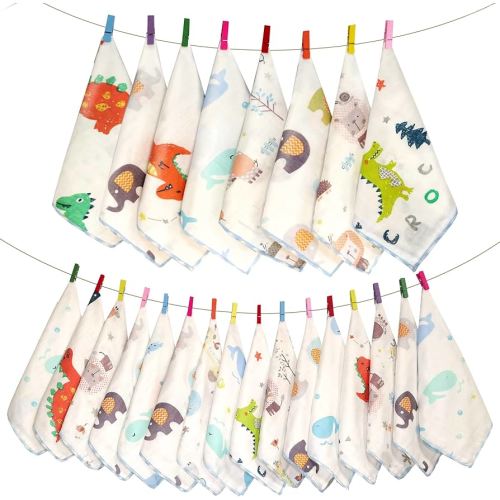 Baby Washcloths 24 Pack, Natural Muslin Cotton Newborn Face Towels, Reusable Infant Wipes Set,9x9 Inches