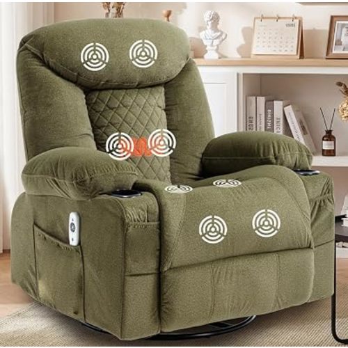 Oversized Massage Swivel Rocker Recliner Nursery Rocking Glider Chair Green