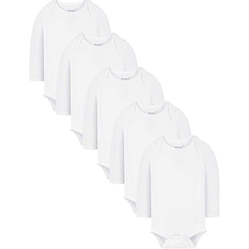 BestSoul Baby Solid Bodysuit - Super Soft Rayon Derived from Bamboo - Short Sleeve Long Sleeve Newborn Infant Boy Girl - 5-Pack (LongSleeve-White, Newborn)