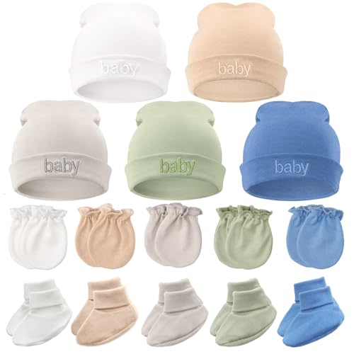 BQUBO Newborn Baby Hat Mittens Socks Set Infant Cotton Beanie Gloves Thick Warm Socks for 0-6 Months Boys Girls